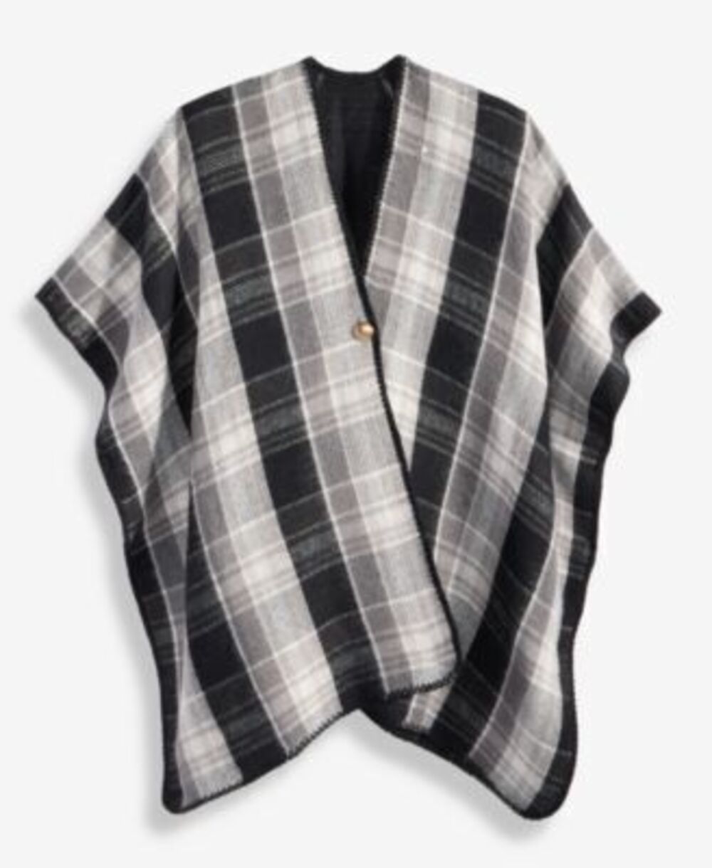 Style Co Plaid to Solid Reversible Topp Black Gray ONE SIZE